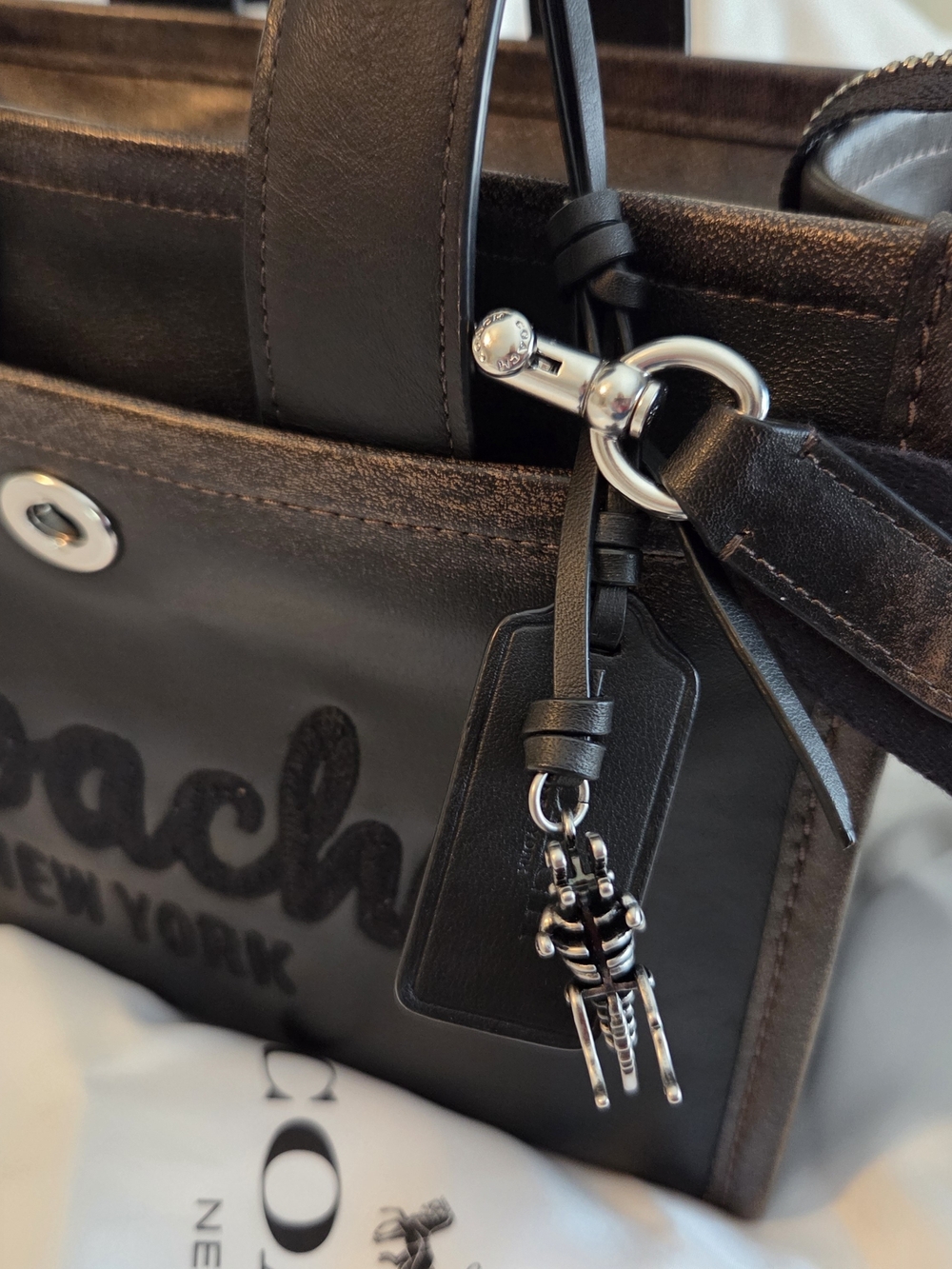 Coach Black Leather Satchel with Dinosaur Charm - Picture 2 of 4